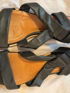 COCLICO Black Leather Strappy Sandals
